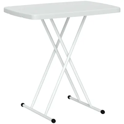 Outsunny Măsuță de Cafea Pliabilă, Reglabilă pe Înălțime și Portabilă, cu Blat HDPE și Cadru Metalic, 76x50x74 cm, Alb | Aosom Romania