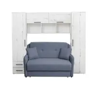 Set dormitor tineret YASMIN M1, 3 corpuri, alb Elvetia, 238x50x200 cm + Canapea GALA extensibila, 2 locuri, albastru, 143x98x98 cm