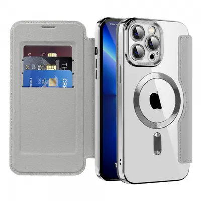 Husa MagSafe pentru Apple iPhone 13 Pro, Techsuit, SmartMag Book, Gri