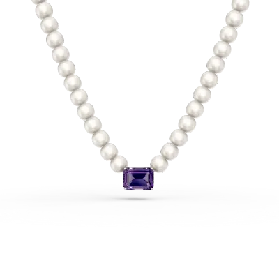 Colier din aur alb cu ametist octogonal de 1.1ct si perle de cultura