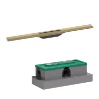 Set rigola liniara de dus cu gratar din inox 800 mm, bronz periat, corp de baza pentru instalare inclus, Hansgrohe RainDrain Flex