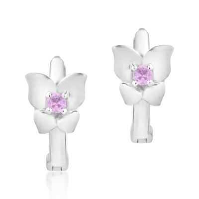 Cercei pentru copii din aur alb cu safire roz de 0.078ct
