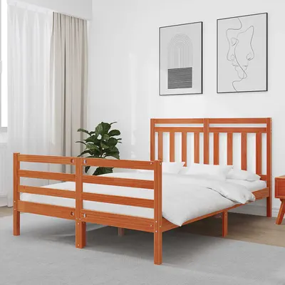 vidaXL Cadru de pat cu headboard Maroniu cerat 140 x 200 cm