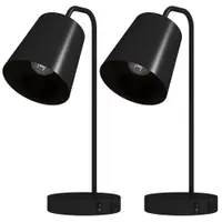 HOMCOM Set lămpi de masă, 2 buc., lămpi moderne cu port USB-A și USB-C pentru dormitor, living & birou, negru | Aosom Romania