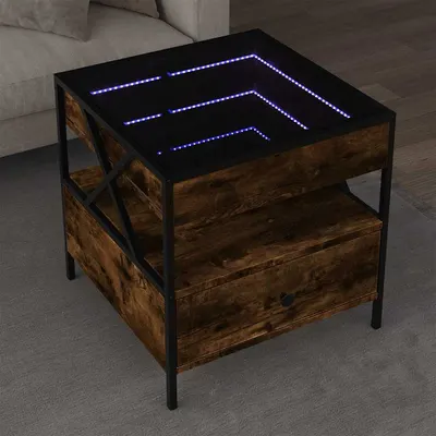 vidaXL Măsuță de cafea cu LED infinity, stejar fumuriu, 50x50x51 cm