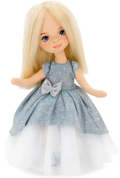 Păpușă moale Orange Toys Sweet Sisters - Mia într-o rochie albastru deschis, 32 cm