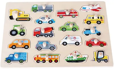 Puzzle din lemn cu manere Lelin - Vehicule