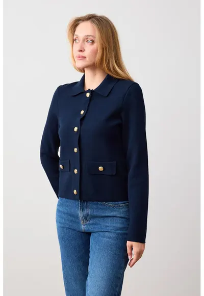 Cardigan regular-fit cu model uni - Bleumarin