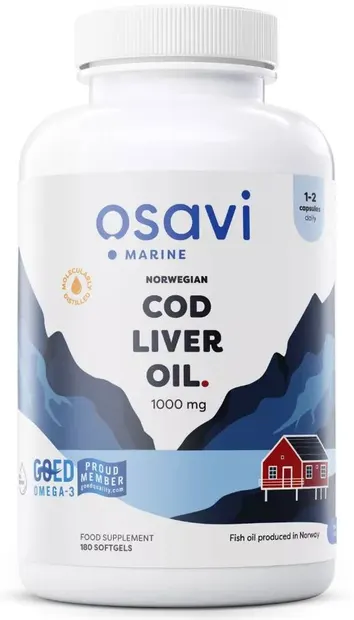 Norwegian Cod Liver Oil, 1000 mg, lemon, 180 capsule gel, Osavi