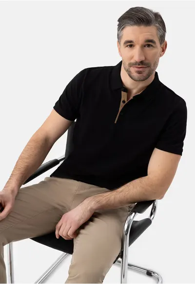 Tricou polo barbati din bumbac - uni - Regular Fit - O-Molti - negru - Negru