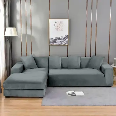 Husa elastica universala pentru coltar, Catifea Gri albastrui