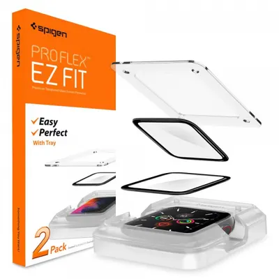 Folie Protectie Spigen ProFlex EZ FIT pentru Apple Watch 44mm Series, Set 2 bucati, Sticla Flexibila, Neagra AFL01220