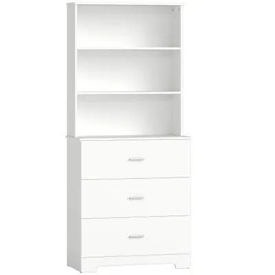 Bibliotecă HOMCOM cu 3 rafturi deschise și 3 sertare, din lemn, 79x39.5x182.2 cm, Alb | Aosom Romania