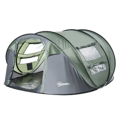 Outsunny Cort de Camping Pop Up pentru 2 Persoane cu 2 Uși, 4 Ferestre și Înveliș Impermeabil, 263.5x220x123 cm, Verde | Aosom Romania