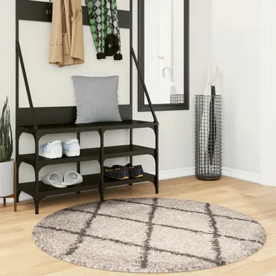 vidaXL Covor pufos "PAMPLONA" cu fire înalte, bej/antracit, Ø 120 cm