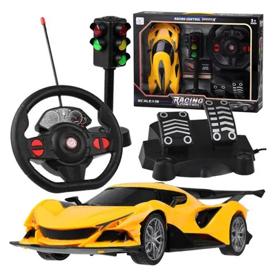 Masinuta, Jokomisiada, Sport, Cu telecomanda in forma de volan, Cu lumini, Cu semafor, 3 ani+, Yellow