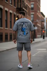 Compleu de vara tricou + pantaloni gri imprimeu pe spate AJ033 56-2
