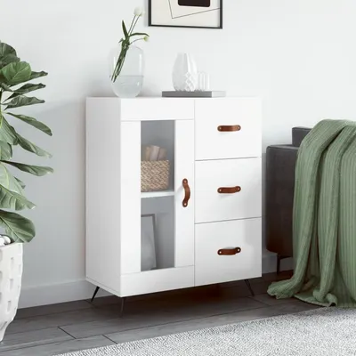 Gossi servanta, alb extralucios, 69,5x34x90 cm, lemn compozit