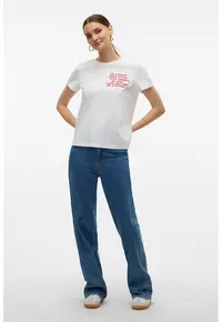 Tricou de bumbac organic cu imprimeu pe piept - Rosu/Alb
