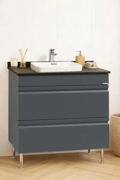Set Baza front MDF si Lavoar seria 686, cu sertare, montat, 80 cm, antracit
