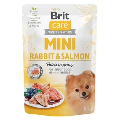 Brit Care Dog Mini Plic, hrana umeda, File de iepure şi somon, în sos 85g 85g