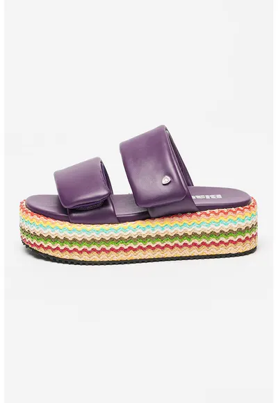 Papuci wedge de piele ecologica Opal - Rosu/Verde/Ametist