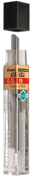 Mine grafit Pentel Hi - Polymer - B, 0.5mm, 12 bucati