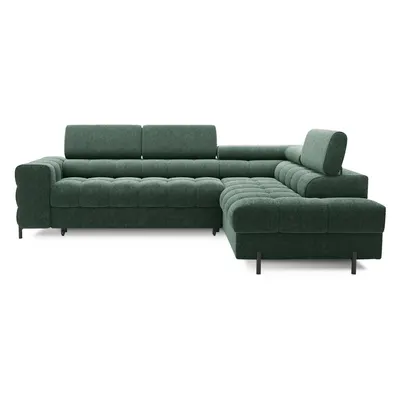 Colțar verde extensibil/cu spațiu de depozitare cu tapițerie din țesătură bouclé (cu colț pe partea dreaptă/în formă de ”L”) Ferucce – ELTAP