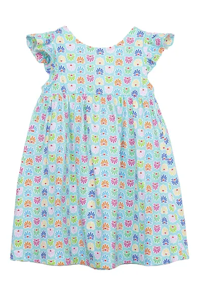 Rochie cu imprimeu si maneci scurte - Verde - Fucsia - Albastru lavanda