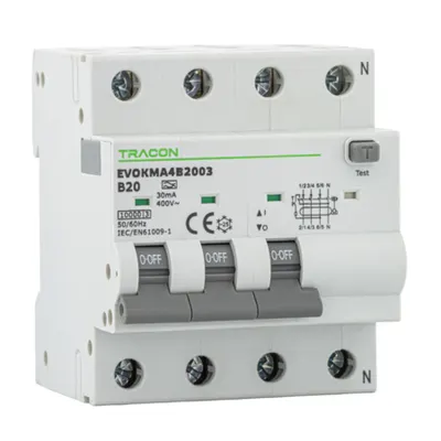 Disjunctor cu protectie diferentiala, 4P, 4 mod., curba C C25A, 300 mA, 10kA, A