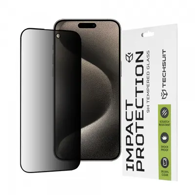 Folie de protectie Ecran Privacy Techsuit pentru Apple iPhone 15 Pro Max, Sticla Securizata, Full Glue, 111D