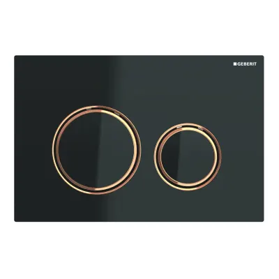 Clapeta actionare dubla rezervor wc, neagra sticla lucioasa cu inel de design aur rosu, Geberit Sigma50