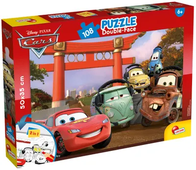Puzzle cu două fețe Lisciani pentru colorarea a 108 piese - Mașini