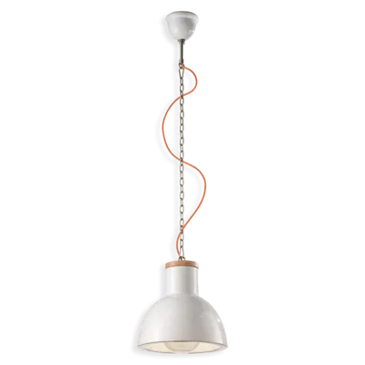 Sospensione Cupola Con Legno / Pendant Retro Mateca Finish 05 - Smalto Bianco C1781