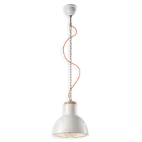 Sospensione Cupola Con Legno / Pendant Retro Mateca Finish 05 - Smalto Bianco C1781