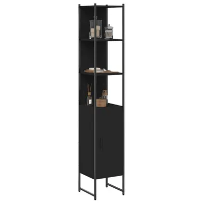 vidaXL Dulap de baie, negru, 33x33x185,5 cm, lemn prelucrat