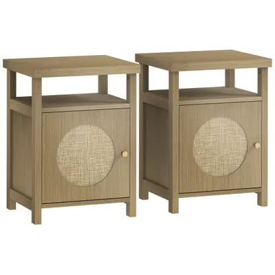 HOMCOM Set de 2 noptiere înguste masă auxiliară compartiment deschis dulap finisaj ratan, 40 x 35 x 55 cm maro | Aosom Romania