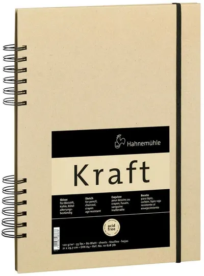Caiet de schițe pentru desen cu spirală Hahnemuhle Kraft - A5, 80 de coli