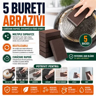Bureti Abrazivi pentru Indepartarea Grasimii Arse, Set 5 Buc
