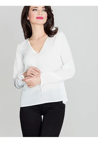 Bluza dama - maneci lungi - decolteu mic - bej - poliester