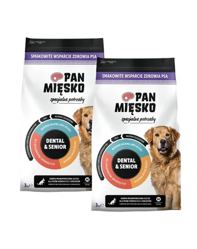 PAN MIĘSKO Hrană Specială Dental & Senior pentru câini adulți și seniori crochete mărimea M 2x3 kg