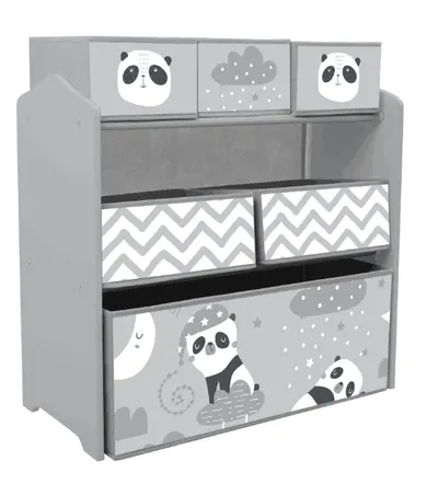 ZONEKIZ Raft Mobil pentru Jucării, Comodă cu 6 Rafturi Detașabile din Material Textil, 63x30x66 cm, Gri | Aosom Romania