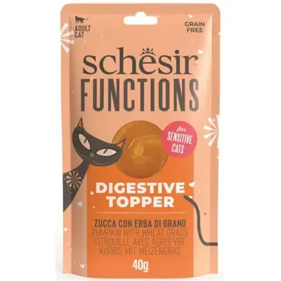 Hrana umeda pisici, Schesir Functions Digestive Topper Cat Plic Dovleac si Grau, 40 g