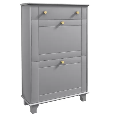 HOMCOM Mobilier Pantofar Ingust cu 2 Usi Basculante si 1 Sertar pentru 8 Perechi de Pantofi 60x23,5x98,5 cm Gri | Aosom Romania