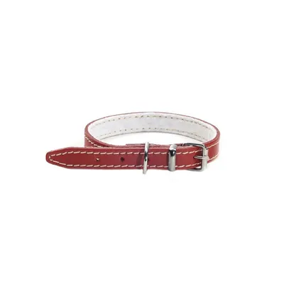 Zgarda din piele, rosie, cu accesorii metalice, 10 mm x 270 mm