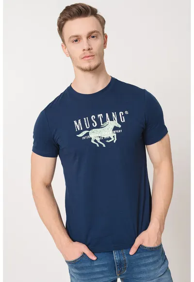 Tricou de bumbac cu imprimeu logo - Bleumarin/Verde menta