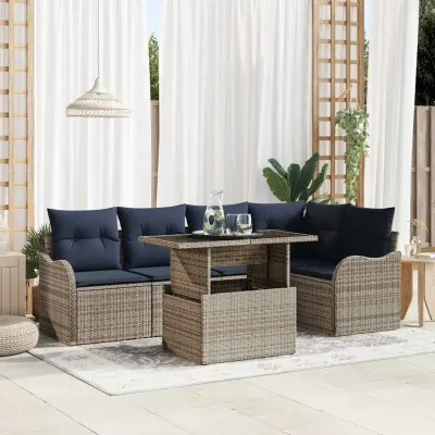 vidaXL Set de dining 6 buc. Gri Rattan poli