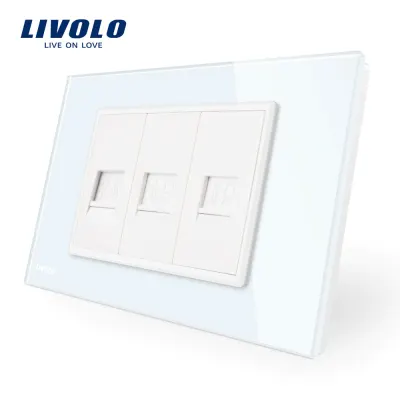 Priza telefon+dubla internet Livolo cu rama din sticla – standard italian