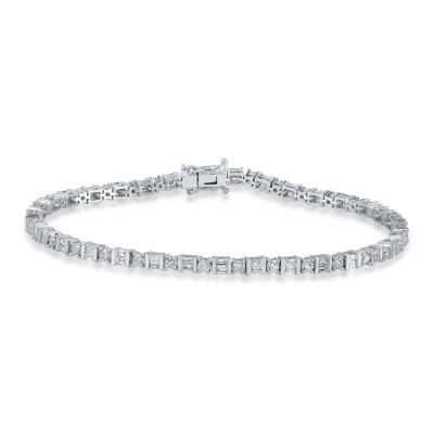Bratara tennis din aur alb cu diamante baguette si rotunde de 2.99ct