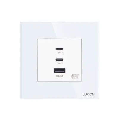 Priza Fast Charge 65W – USB-A + 2 x USB-C cu Rama din Sticla LUXION